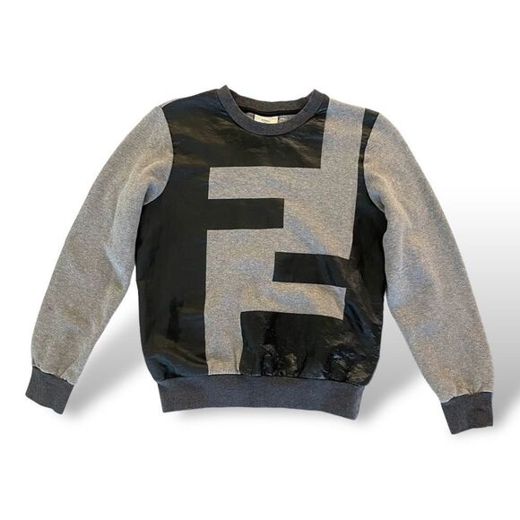 FENDI Double FF Motif Grey & Black SweaterSize: Youth 12A